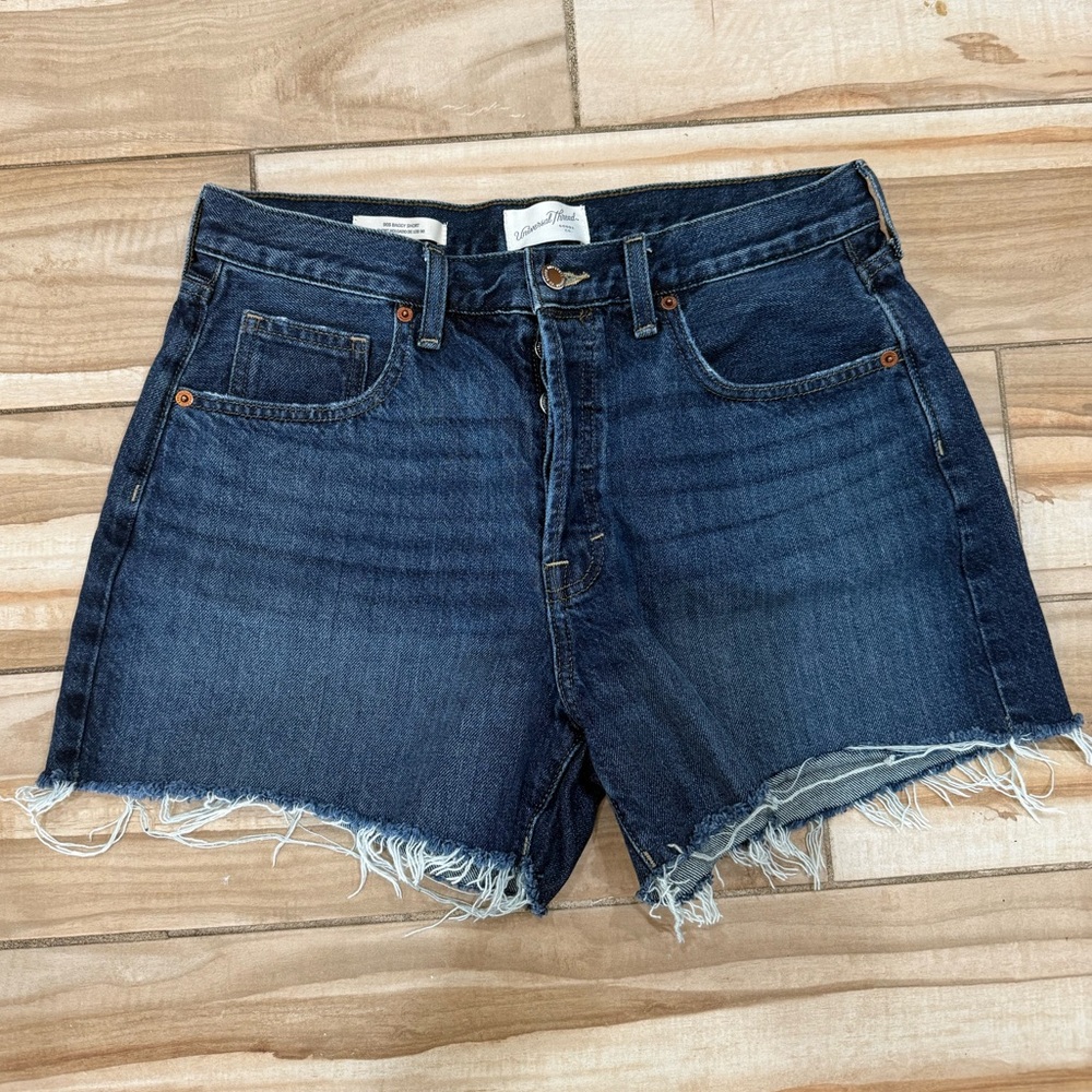 Universal Thread Dark Blue High-Rise Frayed Hem Denim Shorts